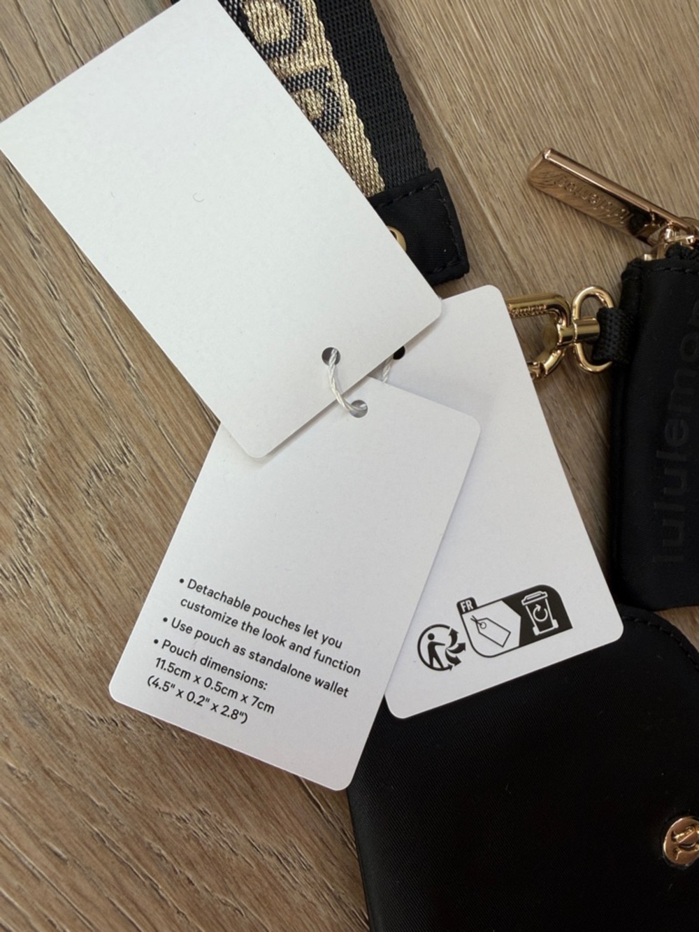 NWT dual pouch wristlet *wordmark black/goldwhite opal lululemon - Picture 3 of 14
